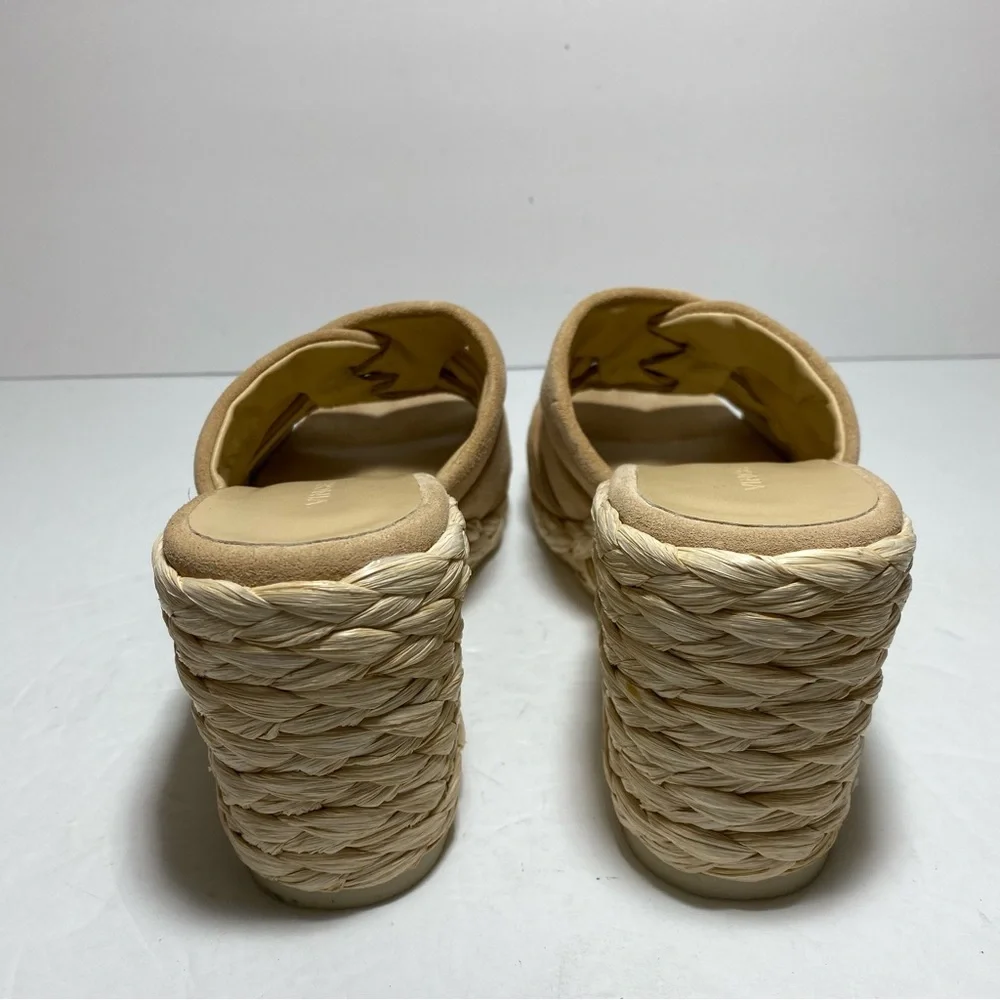 New Vince Gilian Braided Strap In Blonde Suede Espadrille Wedge Sandals Size 8